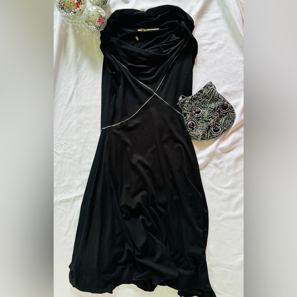 🌺NWT LBD Max Studio Black Sheath Midi Dress Cowl Neck Sleeveless